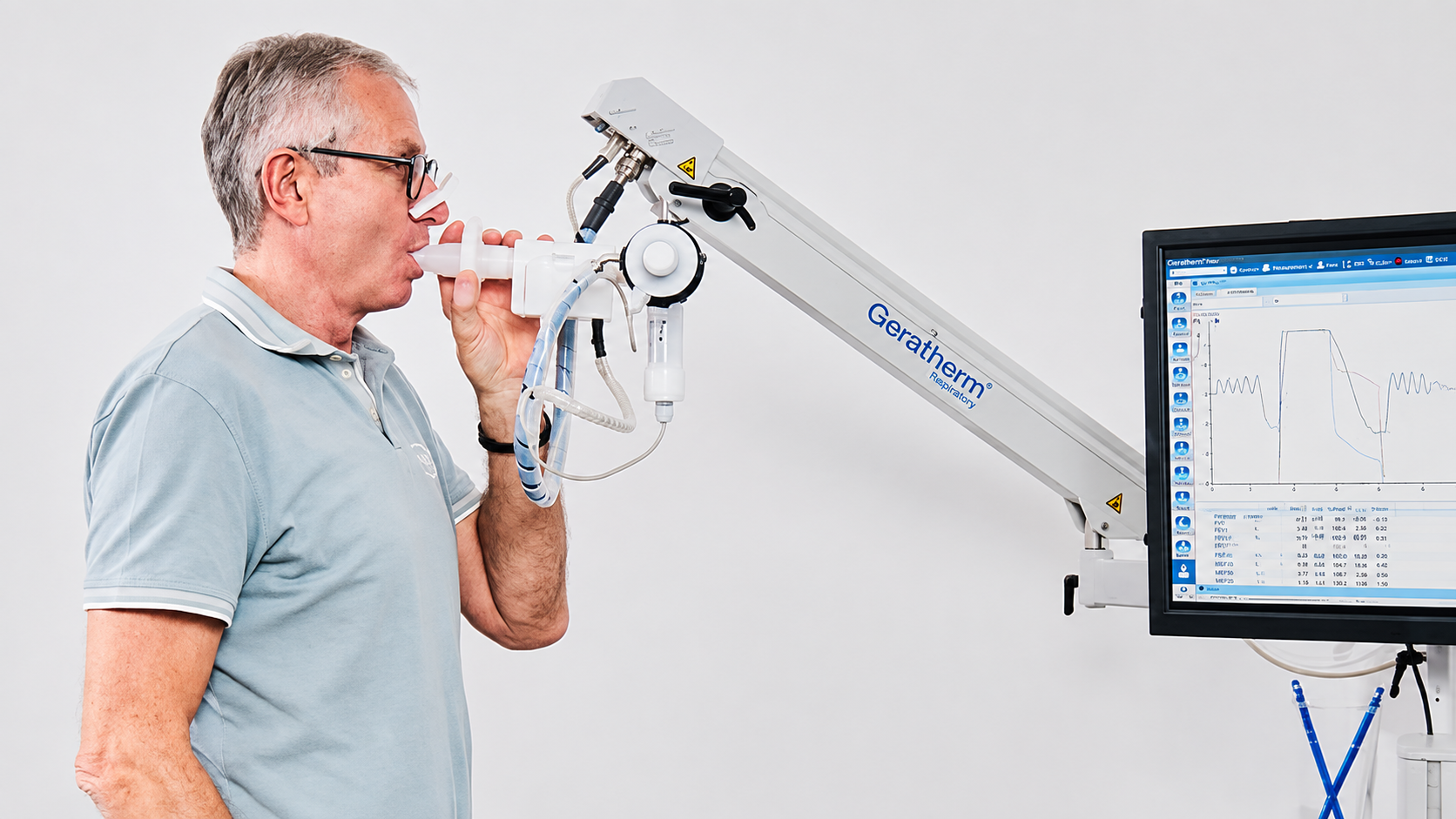 Clinician reviewing a lung function result at the workstation