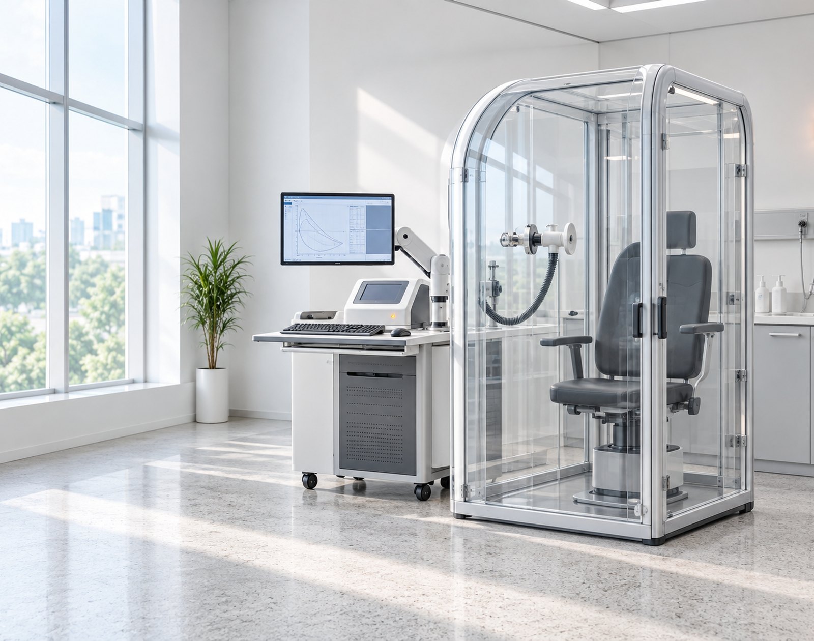 Pulmonary function laboratory with a body plethysmography cabin