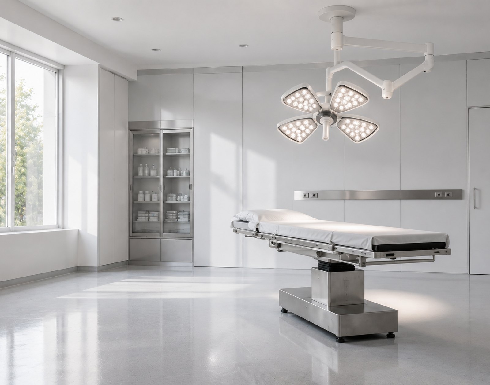 Operating theatre lit by an LED surgical light